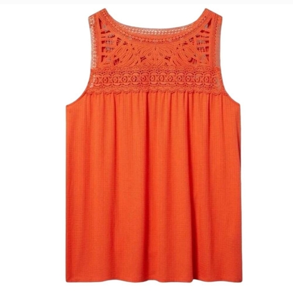 TORRID Texture Jersey Crochet LaceYoke Swing Tank Mandarin Red Plus Size 2 - Picture 3 of 10